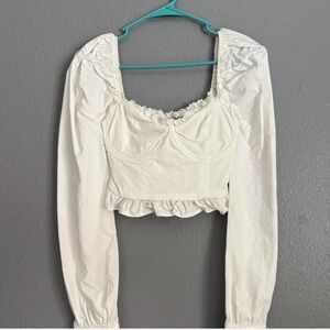 Elegant White Long Sleeve Crop Top